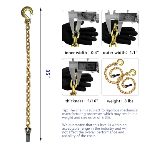 SALIFTFE 5/16 Trailer Safety Chains 2-Pack, G80 35 Inch Chain with Hook and Retainer for Truck Trailer Hitch, 21,000 lbs Break Strength - Thumbnail 2