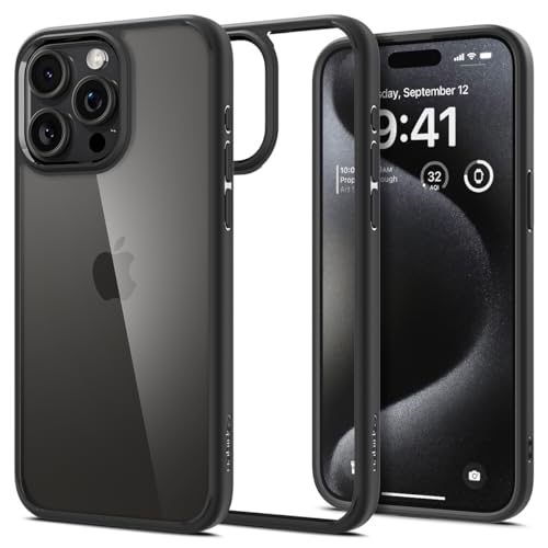 Image of Spigen Ultra Hybrid Back Cover Case for iPhone 15 Pro Max, Durable Hybrid Structure, Air Cushion Technology - PC+TPU | Matte Black