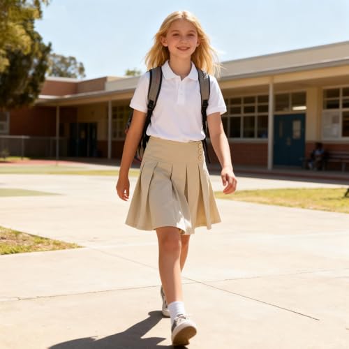Bienzoe Girls School Uniform Skirt: Kids Adjustable Waist Stretchy Skort Khaki 14