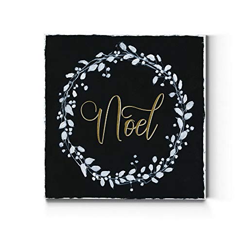 Renditions Gallery Noel Wreath Wall Art, Charming Christmas & Winter Decoration, Black, White & Gold, Word Art, Premium Gallery Wrapped Canvas Decor, Ready to Hang, 40 in H x 40 in W, Made in America
