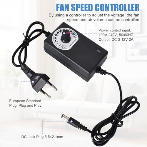 Colexy Gebläse Lüfter 12V, Turbinengebläse mit Drehzahlregler und Luftauslass, Radiallüfter 12V Regelbar, Turbine Lüfter für Kaminofen, Picknick, Camping, BBQ, Kühlung, Belüftung