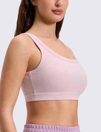 Image of CRZ YOGA Ribbed U Neck Sports Bras | Medium Support, Removable Pads, Casual, Wide Straps, for Women