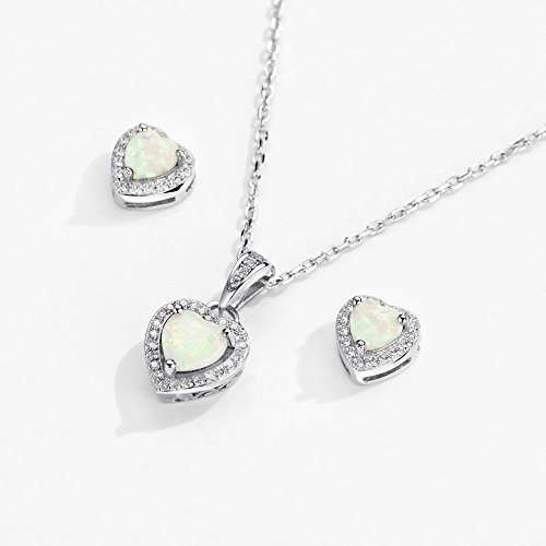 michooyel Opal Jewelry Set Sterling Silver Heart Pendant Necklace Stud Earrings October Birthstone Gemstone Jewelry for Women - Image 5