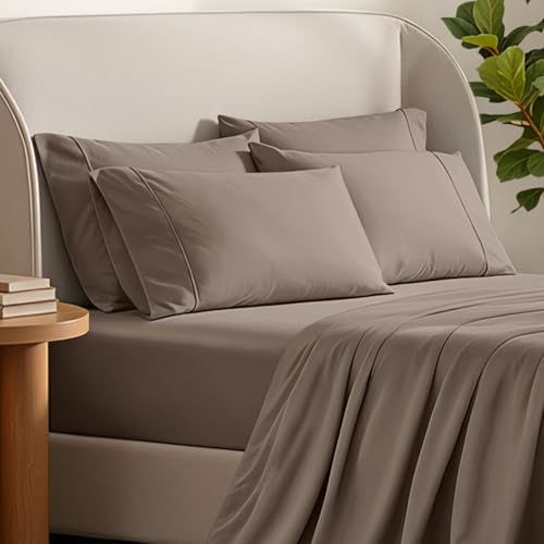 Image of Bare Home Microfiber Bulk Pillow Cases - Standard /Queen Size Set of 4 - Cooling Pillowcases - Double Brushed - Taupe Pillowcases 4 Pack - Easy Care (Standard - 4 Pack, Taupe)