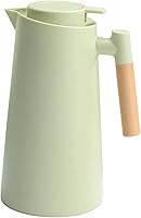 Vista 11 de Irishom Jarra térmica de doble pared de 1 litro, olla térmica al vacío con mango de madera, hervidor de agua, frasco aislado, jarra de té que Blanco