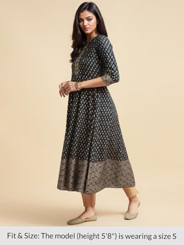 Image of rangita Teal Rayon Calf Length Embroidered Anarkali Kurti for Women | Kurta for Women
