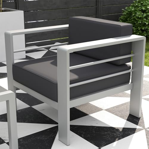 Outsunny 5-Piece Garden Corner Sofa Set with Cushions, 6 Seater Aluminium Garden Furniture Set with Glass Top Coffee Table, Patio Sectional Conservatory Furniture for Patio & Terrace, Light Grey - Image 9