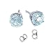 Silver Synthetic Aquamarine Colored Round Cubic Zirconia Stud Earrings- March