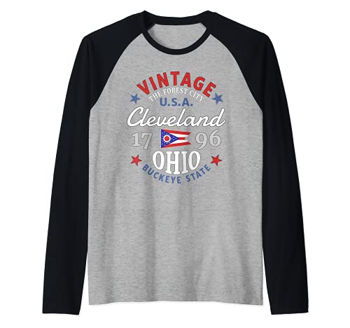 Cleveland Ohio Buckeye State Flag Forest City recuerdo Camiseta Manga Raglan