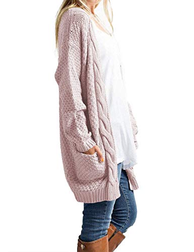 Image of OmicGot Women's Long Sleeve Open Front Chunky Cable Knit Loose Cardigan Sweater