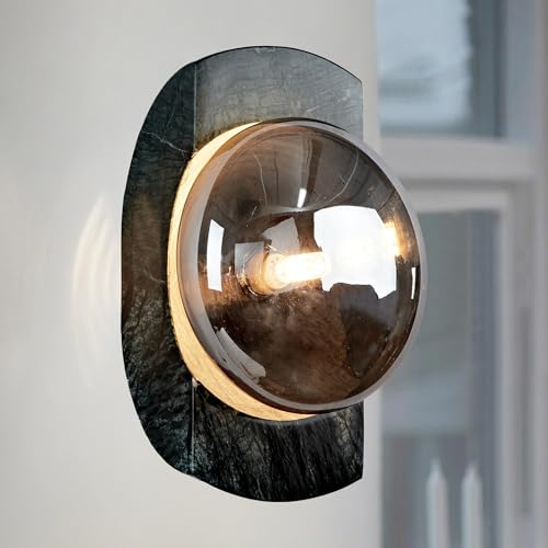Image of 10.9 Inch Green Organic Marble Wall Sconce, Modern Wall Light with Silver Gray Clear Glass, Sturdy Hand-Made Marble Sconce, Elegant Light Fixtures for Indoor