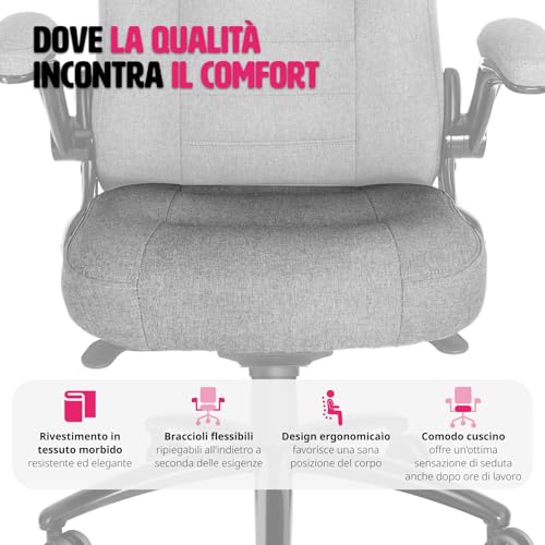 404156 Silla de Oficina de Color Gris, Asiento ergonómico, Silla giratoria para el Escritorio, Sillón de Ordenador - Sedia gaming - Immagine 6