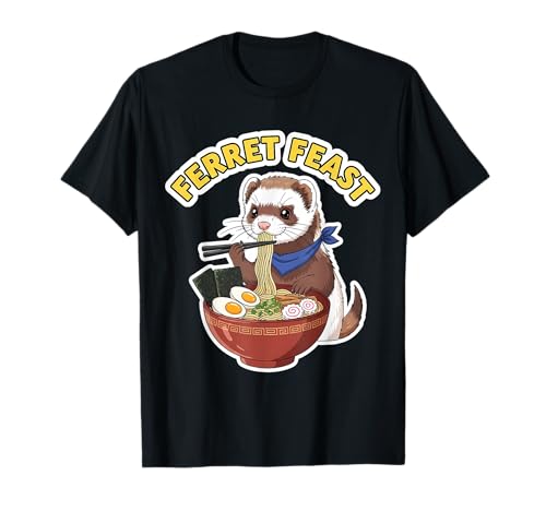 Funny Ferret Eating Ramen Noodle Soup Pet Owner Lover Cute T-Shirt