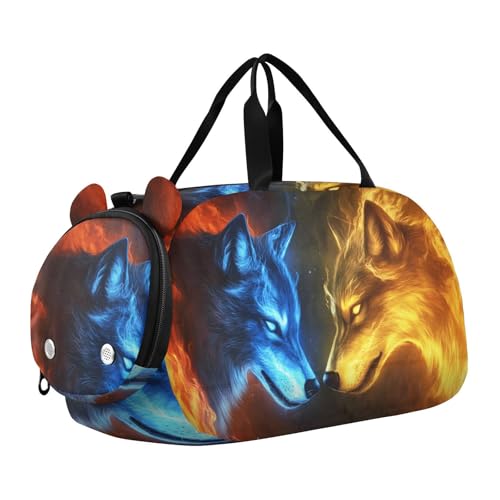 Sac de sport pour enfants au motif de loups avec compartiment chaussures et bandoulière