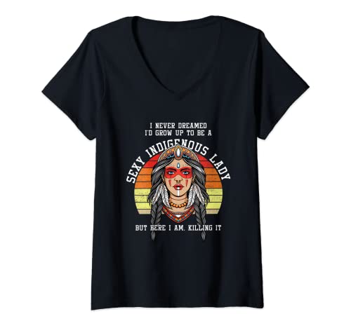 Womens Indigenous Lady Woman Native American Ancestry Indian Tribe V-Neck T-Shirt