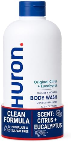 - Huron Body Wash: Citrus + Eucalyptus Scent, Non-Toxic & Hydrating; 11.3oz