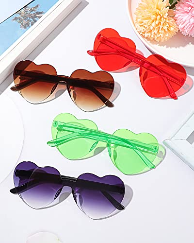 CHENGU 12 Pairs Summer Pool Party Favor Colorful Heart Rimless Sunglasses for Women Trendy Sunglasses 6