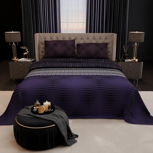 Image of Stoa Paris 100% Bamboo Cotton King Size Bedsheet with 2 Pillow Covers, 200TC Printed Bedding Set, Breathable, All-Season Comfort, Aesthetic Home Decor, Imperial Grandeur -Amethyst Realm(228cmx274cm)
