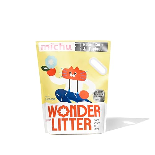 Michu Wonder Cat Litter, Cassava Plant-Based Cat Litter, Automatic Litter Box Friendly, Flushable & Fast Clumping, Low Dust Odor Control, 5.5lb/88oz - Unscented 1 Pack