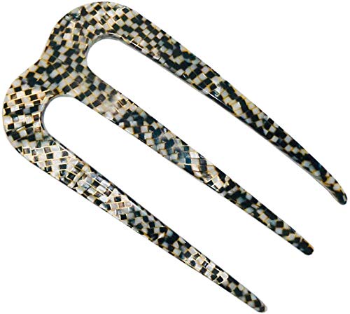French Amie Tri Prongs Opera 3" Handmade Cellulose Acetate Bun Holder Chignon Hair Pin Stick