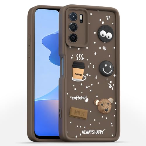 Image of Pikkme Back Cover for Oppo A16 | 3D Bear Silicone Cute & Fun Coffee Cartoon | Full Body Protection Bumper Case (Brown)