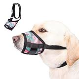 DoggieKit Dog Muzzle with Escape-Proof Elastic Neck Collar, Soft Breathable Air Mesh Mouth Cover Stops Biting Barking Chewing Allows Drinking Panting, Adjustable Muzzle for Small Medium Large Dogs