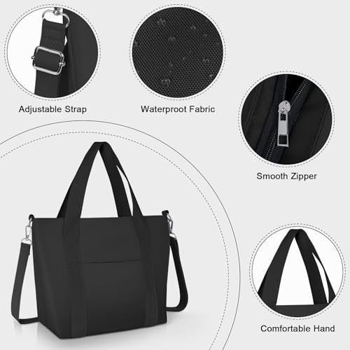Image of Geestock Small Tote Bag for Women Small Tote Bag with Zipper, Lightweight Nylon Crossbody Totes Purses Shoulder Handbags