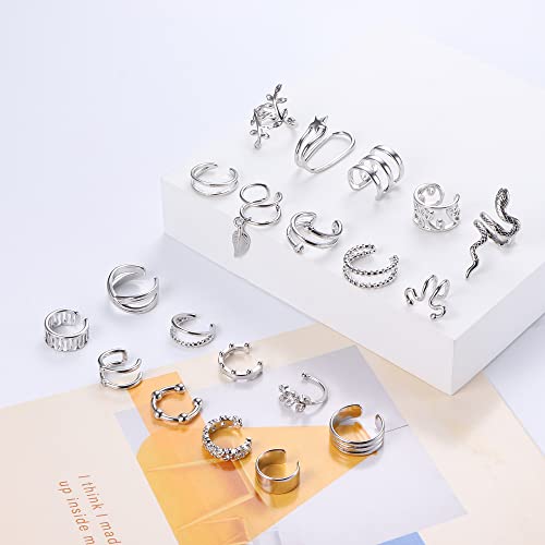 Loyallook 20Pcs Ear Cuff For Women Helix Cartilage Clip On Wrap Earrings Non-Piercing Ear Cuffs, Silver #TOP5