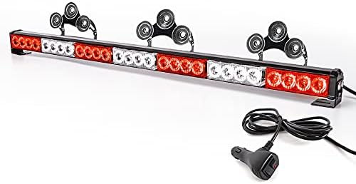 SMALLFATW Emergency Strobe Light Bar 30" 28 LED 13 Flashing Modes, Traffic Advisor Firefighter Lights Red White Safety Interior Windshield Dash Warning Light for Truck Vehicles, 12V Cigar Lighter