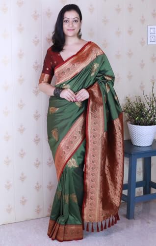 Image of SGF11 Women's Kanjivaram Pure Soft Silk Saree With Blouse Piece