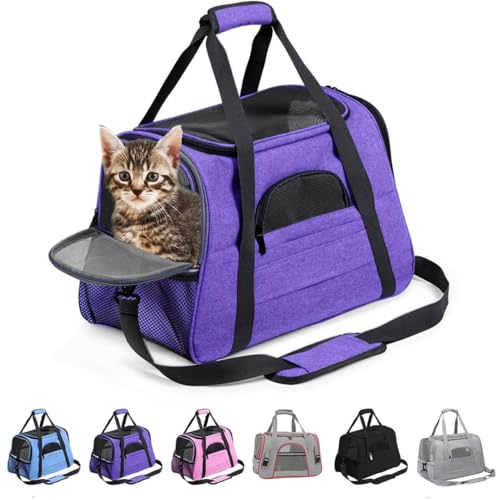 KJSXUUE Trasportino Gatto, trasportino per Cani, Trasportino per Animali Portatile Morbido e Pieghevole, può Essere portato a Mano o a Tracolla (Viola.)