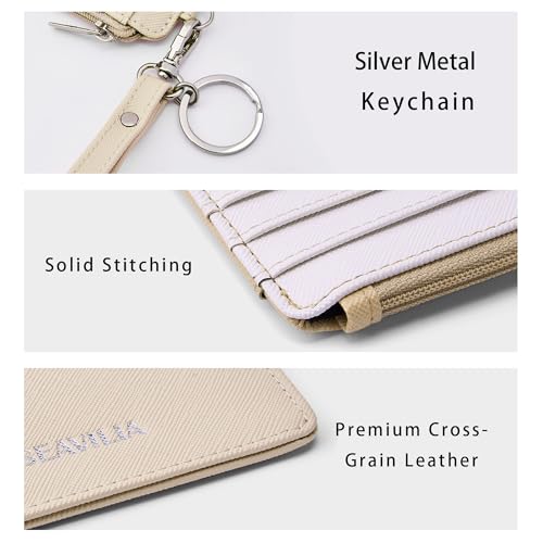 Image of SEAVILIA Small Wallet for Women Slim Wristlet Keychain Wallets RFID Credit Card Holder With Zipper Pocket, ID Window, Beige&Apricot, 5.25 x 3.74 x 0.39 inches, Pu Leather
