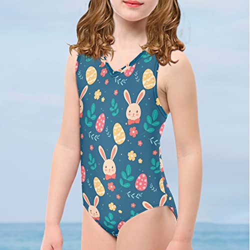 Stuoarte Easter Eggs Print Gymnastics Leotards For Girl, Sleeveless V Neck Rabbit Printed One-Piece Swimsuit, Soft Quick Dry Girls' Dance Leotards Active Wear For Dance Swim Gym #TOP6
