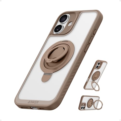 Anker Magnetic Ring Stand for iPhone 16 Case, Silicone Finger Ring Grip Stand Holder, Military Grade Drop Tested, Compatible with MagSafe, Built in Kickstand, Soft Edge Anti-Fingerprint, Ros