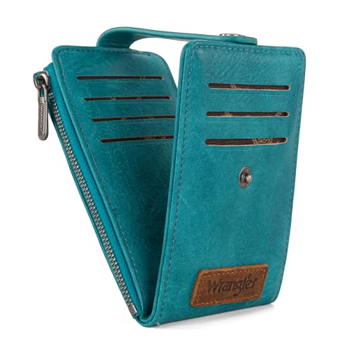 Portafoglio da donna a due ante vintage porta carte da sottile e minimalista tasca Ciano verde intenso Minimalista