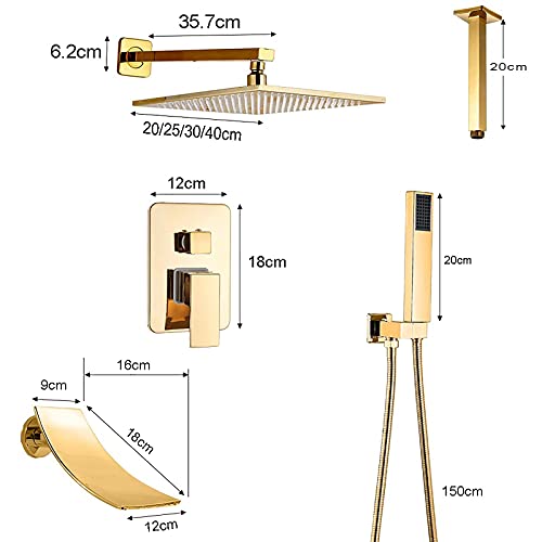 Ensemble de douche cascade or avec inverseur dissimulé et pommeau de douche 30cm - 7