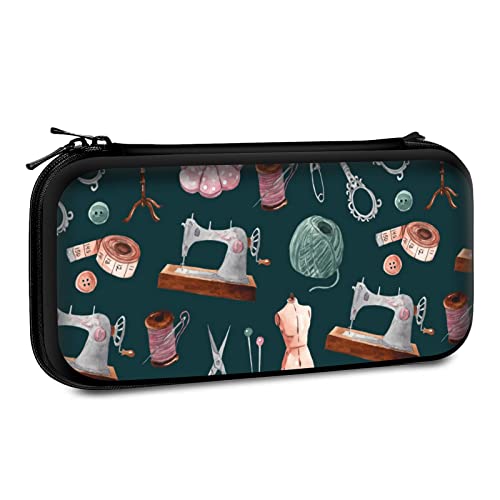 Carrying Case Compatible with Switch 2017 / Switch OLED 2021 Console Joy-Con with 10 Game Card Slots , Sewing Machine, Scissors, Reel Pattern