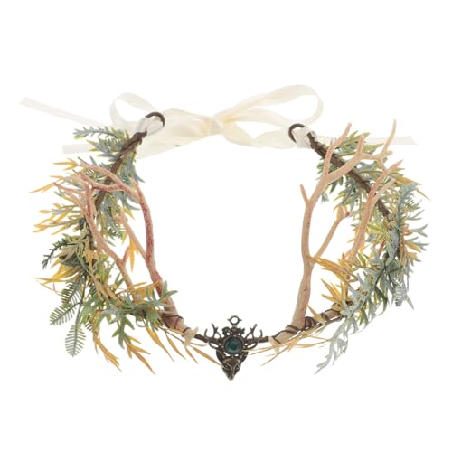 Diadème en bois de cerf vert femme Baluue : accessoire photo cosplay et couronne elfique de fête