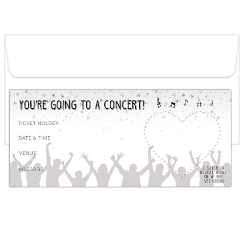 HQLOW DIY Scratch Off Cards with Envelope, Concert Ticket for Vacation Birthday Wedding, Surprise Music Festival Reveal Gifts for Couples Family and Friends (1 Set) -006A