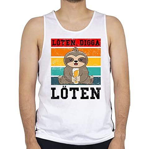 Tank Top Männer - Party & Alkohol Herren - Löten Digga Löten Vintage - XXL - Weiß - achselshirts s achelhirt mukelhirt Baumwolle hirt unterhemd Axel t lustiges Hemd Saufen aufen - BCTM072 Cover