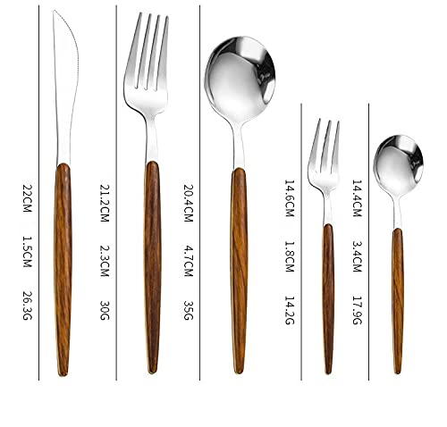 Silberbesteck-Set, 20/30-Teilig, Für Küchengeräte, Spülmaschinenfest, Mit Holzgriffen, Für Abendessen, Dessert, Kaffee Und Mittagessen, 20-Teilig
