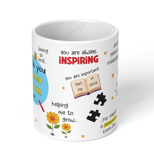 Image of Thank You Teacher Mug with Personalized Teacher's Name, Best Teacher Gift, Teacher Mug, Helping Me to Grow Ceramic Mug 11oz Designer Coffee /Tea Cup ARM676 (Pack of 2)
