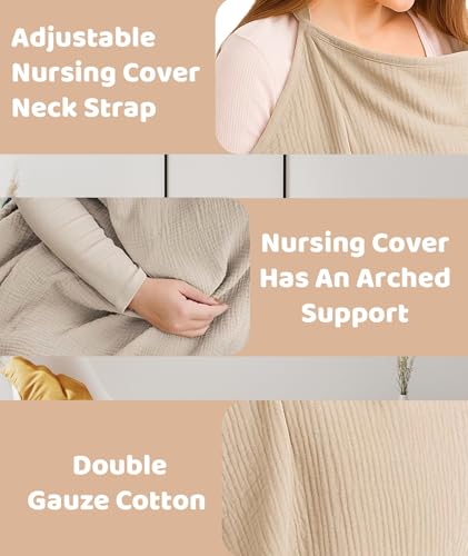 Image of Feeding Covers for Nursing Mom, Breathable Breastfeeding Cover with Rigid Hoop for Mother Nursing Apron, Multi-use Carseat Canopy (Summer Wheat)