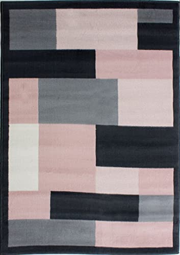 The Rug House Tapis Gris Rose Poudré Transitionnel Géométrique Tapis Doux Rose Uni Abordable Salle de séjour Salon Chambre Entrée 120cm x 170cm Cover