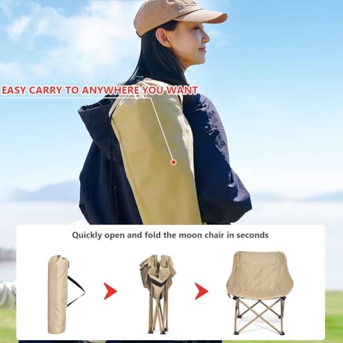 Image of Garden Art Camping GAFCK1491-2 Folding Chair with Carry Bag | Lightweight Portable Outdoor Chair | Garden Picnic Travel Seating (Beige, Oversized)