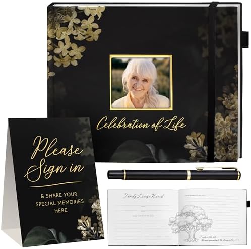 Elegant Black Funeral Guest Book , 10 x 8 Inches 120 Pages Guest ...