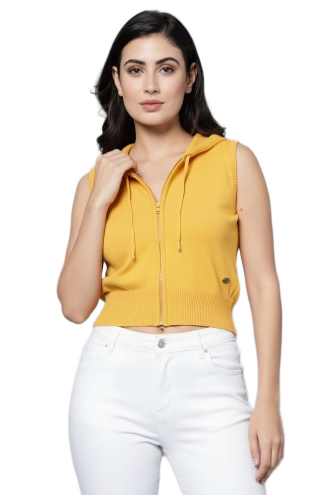 Sleeveless Woolen Zipper Hoodie for Women | Warm Knitted Winter Jacket with Hood | Stylish Sleeveless Sweatshirt-picture-35