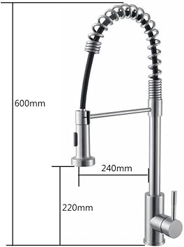 VOW® Kitchen Pull Down Sprayer Spring Kitchen Sink Mixer Tap | Single Lever with Pull Out Spray Commercial Kitchen Sink Tap Farmhouse Kitchen Faucet 360° Swivel Spout (Silver (Chrome))