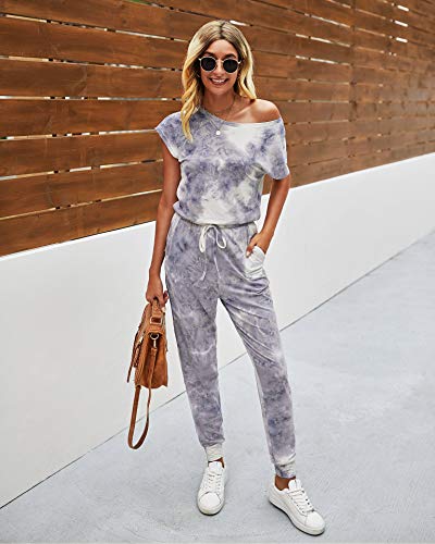 Image of PRETTYGARDEN Jumpsuits for Women Summer Off Shoulder Romper | Short Sleeve Drawstring Waist, Jogger Jumpers with Pockets, One Piece Spring Break Outfits, Vacation Travel Lounge Clothes