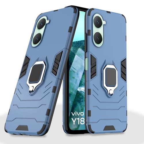 Image of Pikkme D5 Tough Armor Bumper Case | 360 Protection Case | Ring Holder Stand Back Cover for iQOO Z9 Lite 5G / Vivo T3 Lite 5G / Vivo Y18 / Y18e / Y03 (Blue)
